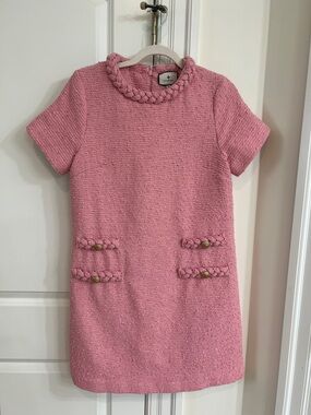 Tuckernuck Jackie Pale Pink Tweed Shift Dress with Braided Trim